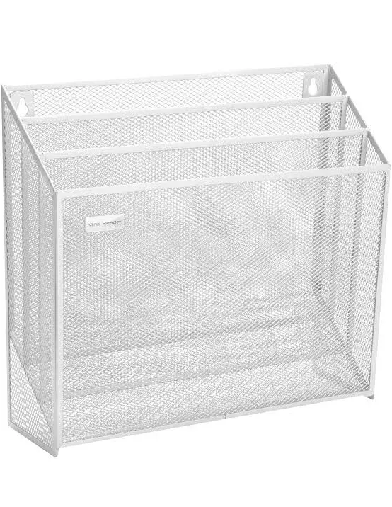 Mind Reader Mesh Wall File Holder 3 Tier Vertical Mount, White