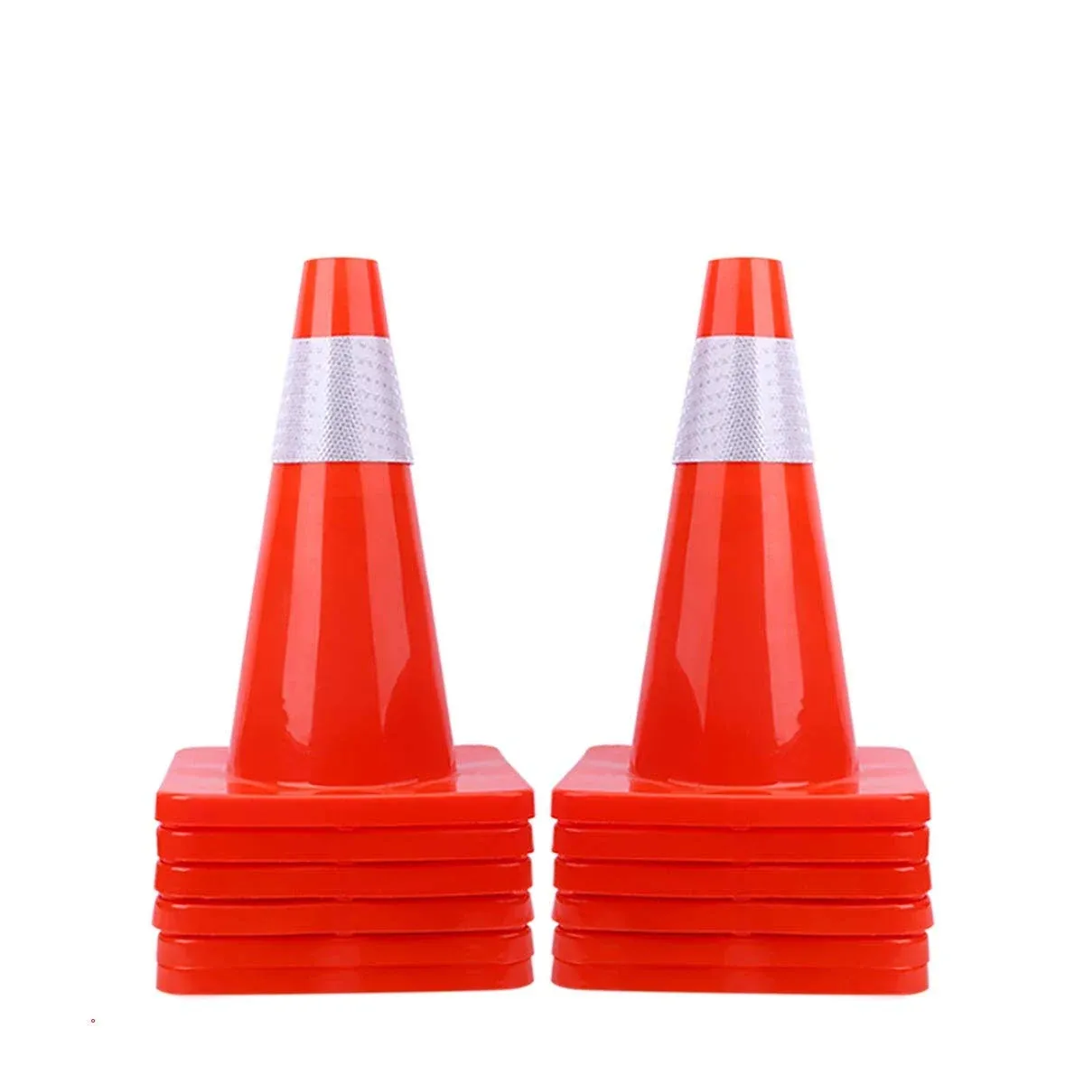 12 Pack 18" Traffic Cones PVC Safety Road Parking Cones Weighted Hazard Cones Construction Cones for Traffic Fluorescent Orange w/4" Reflective