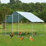 Toetol Extra Large Metal Chicken Coop Walkin Hen Run House Cage, Size: 6.5' Large x 9.8' W x 6.5' H, Silver