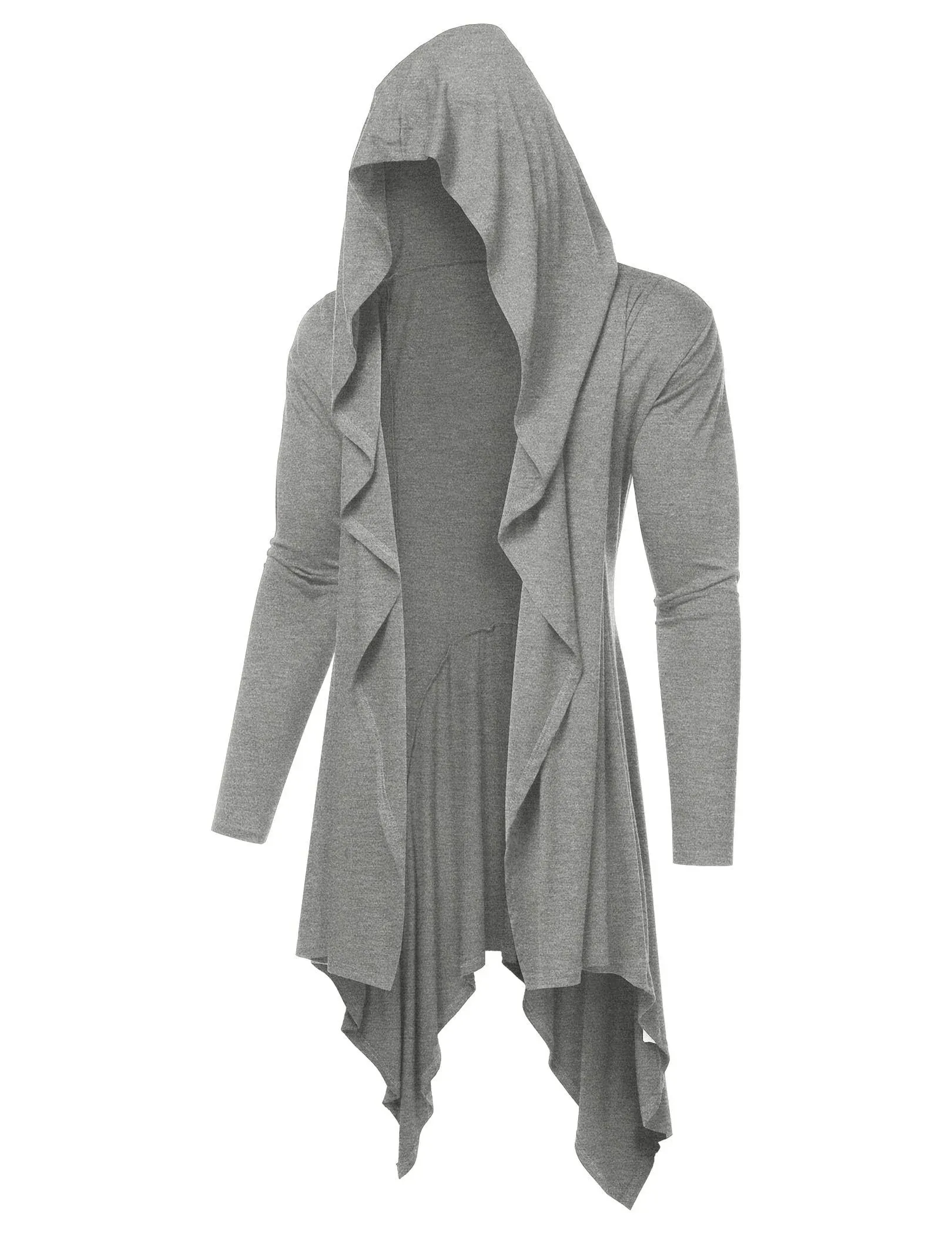 COOFANDY Long Hooded Cardigan Ruffle Shawl Collar Open Front Lightweight Drape Cape Overcoat with Pockets