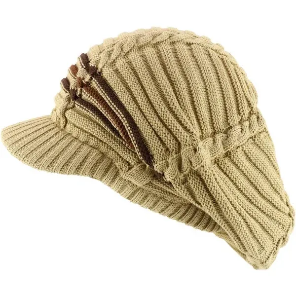 Dreadlock Deep Shell RGY Cable Knit Cotton Rasta Beanie with Brim - FREE SHIP