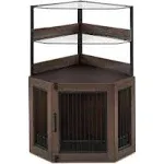 Mcombo Corner Dog Crate Furniture with Glass Shelves, Wooden Dog Kennel Furniture ...