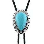 QUKE Native Western Blue Natural Turquoise Stone Bolo Tie Handmade Genunie Leather for Men Women