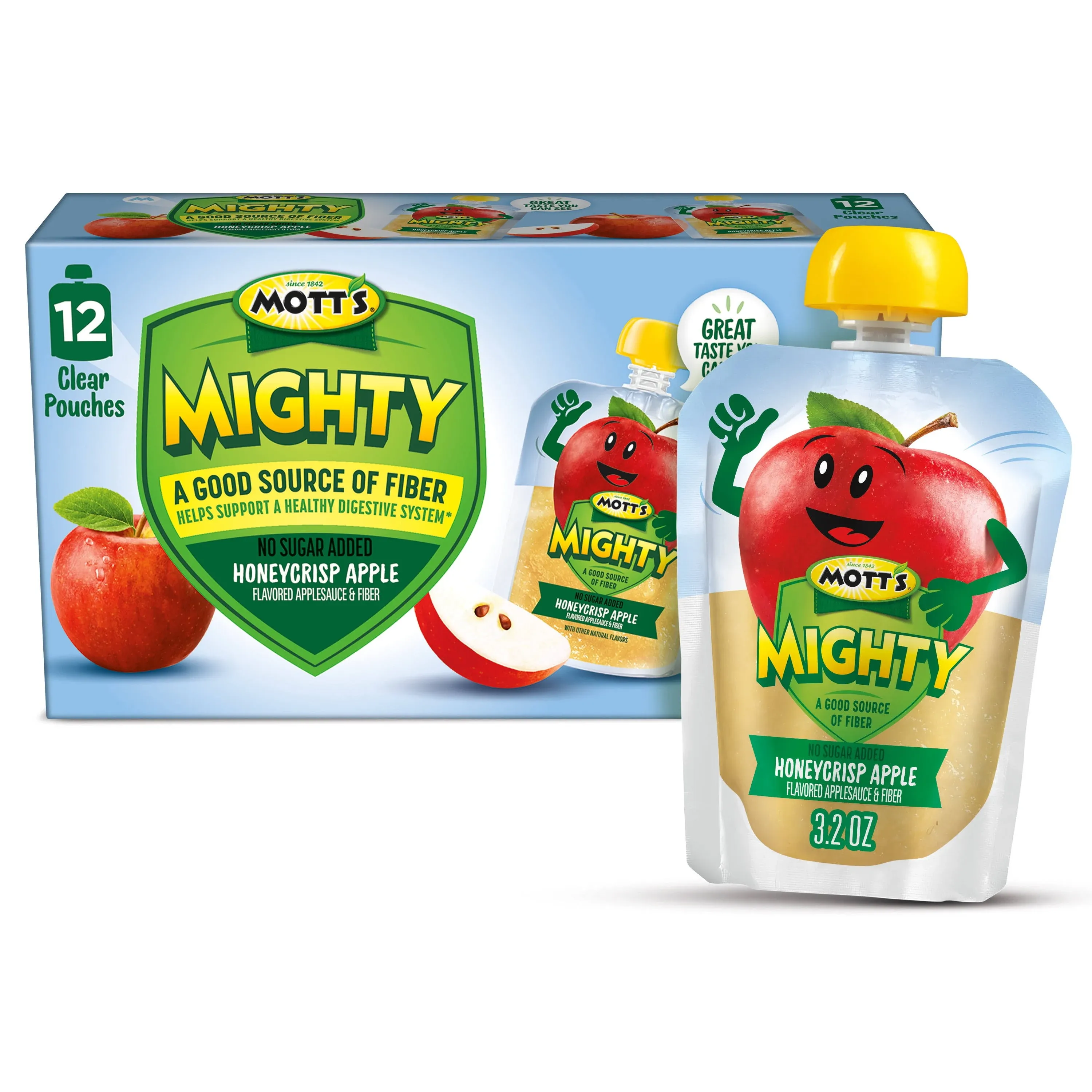 Mott's Mighty Applesauce, Honeycrisp Apple - 12 pack, 3.2 oz pouches