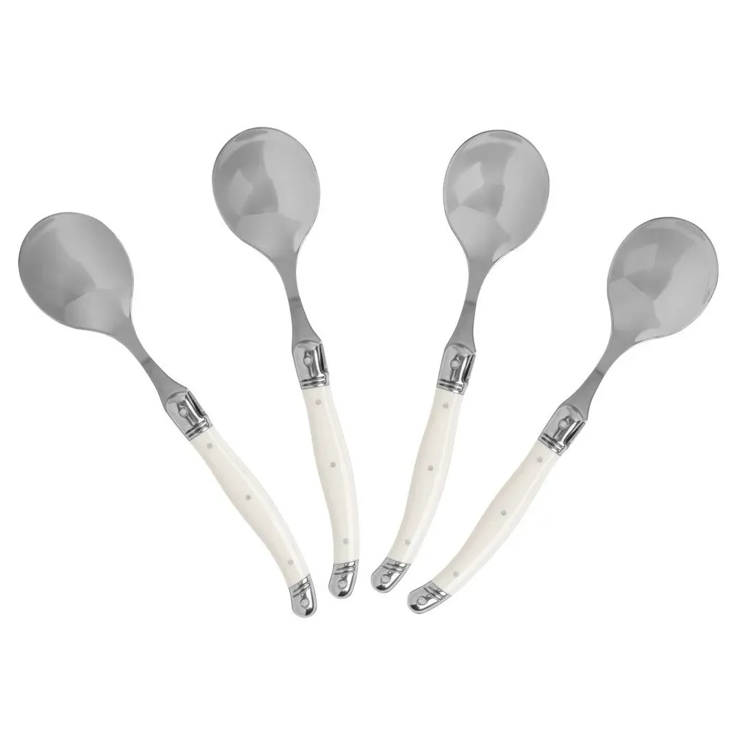 French Home Set of 4 Laguiole Stainless-Steel Soup Spoon Set with Faux Ivory Handles