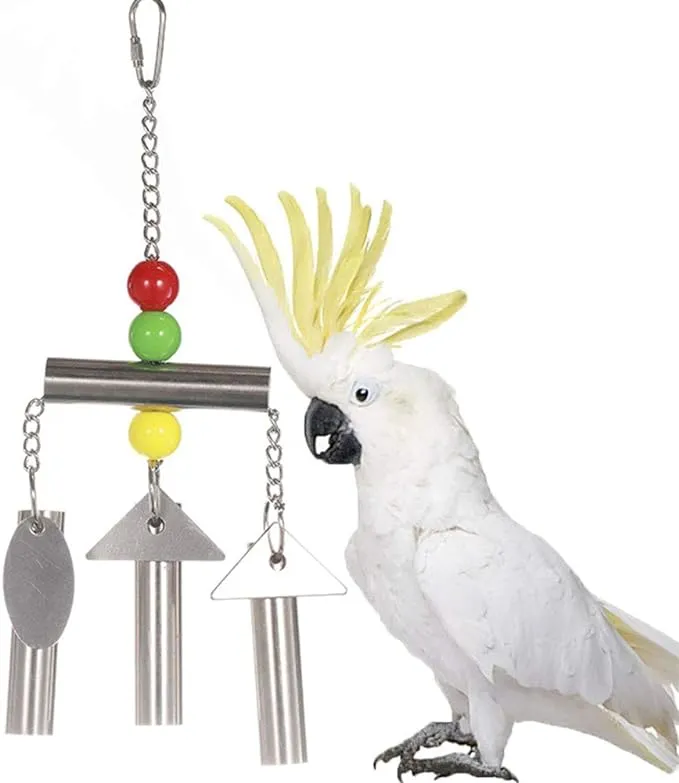 Stainless Steel Bells Toy with Sweet Sound for Bird Parrot Macaw African Greys Amazon Eclectus Cockatoo Budgie Parakeet Cockatiels Conure Lovebird Finch Canary Cage