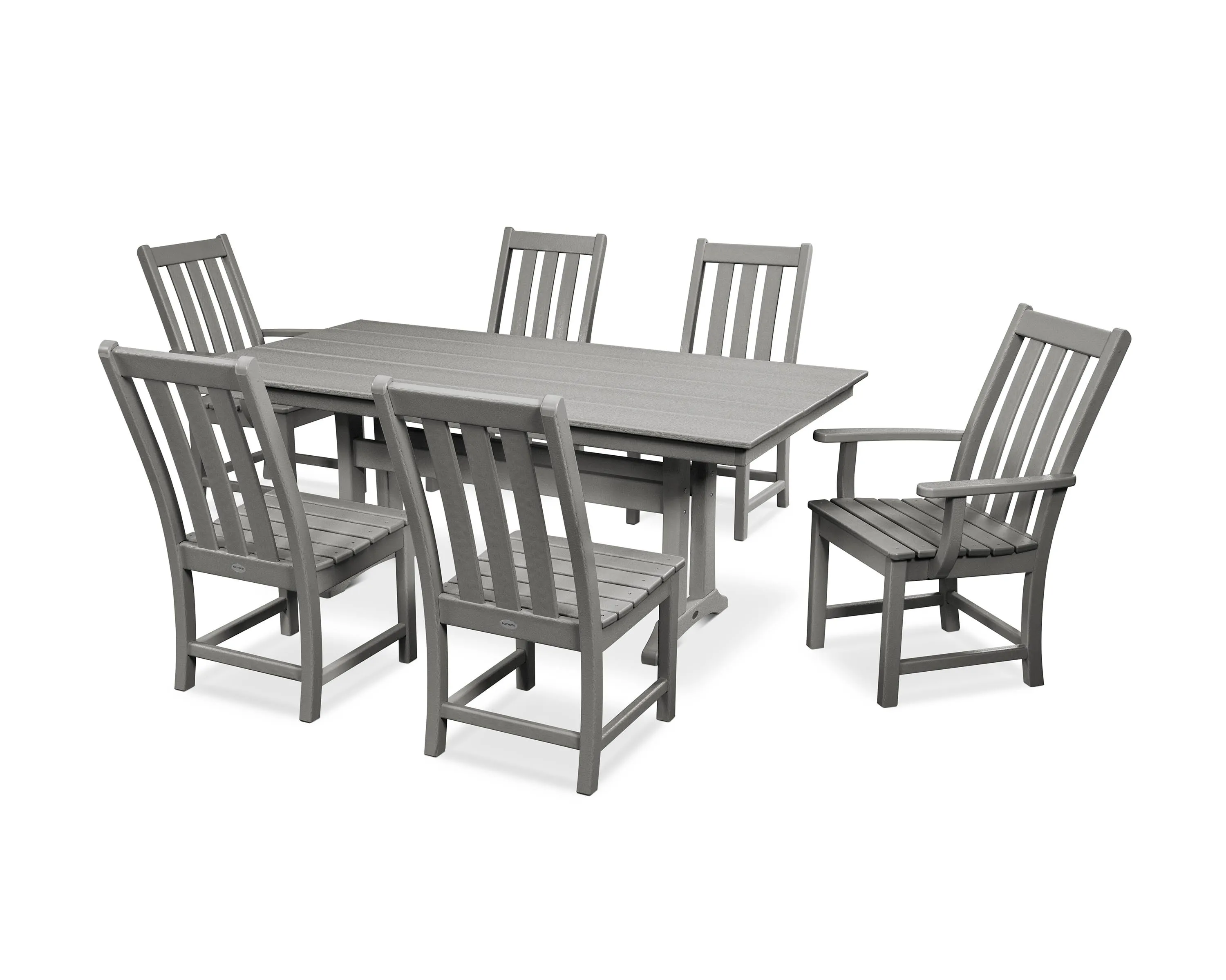 POLYWOOD Vineyard 7-Piece Farmhouse Trestle Dining Set Slate Grey