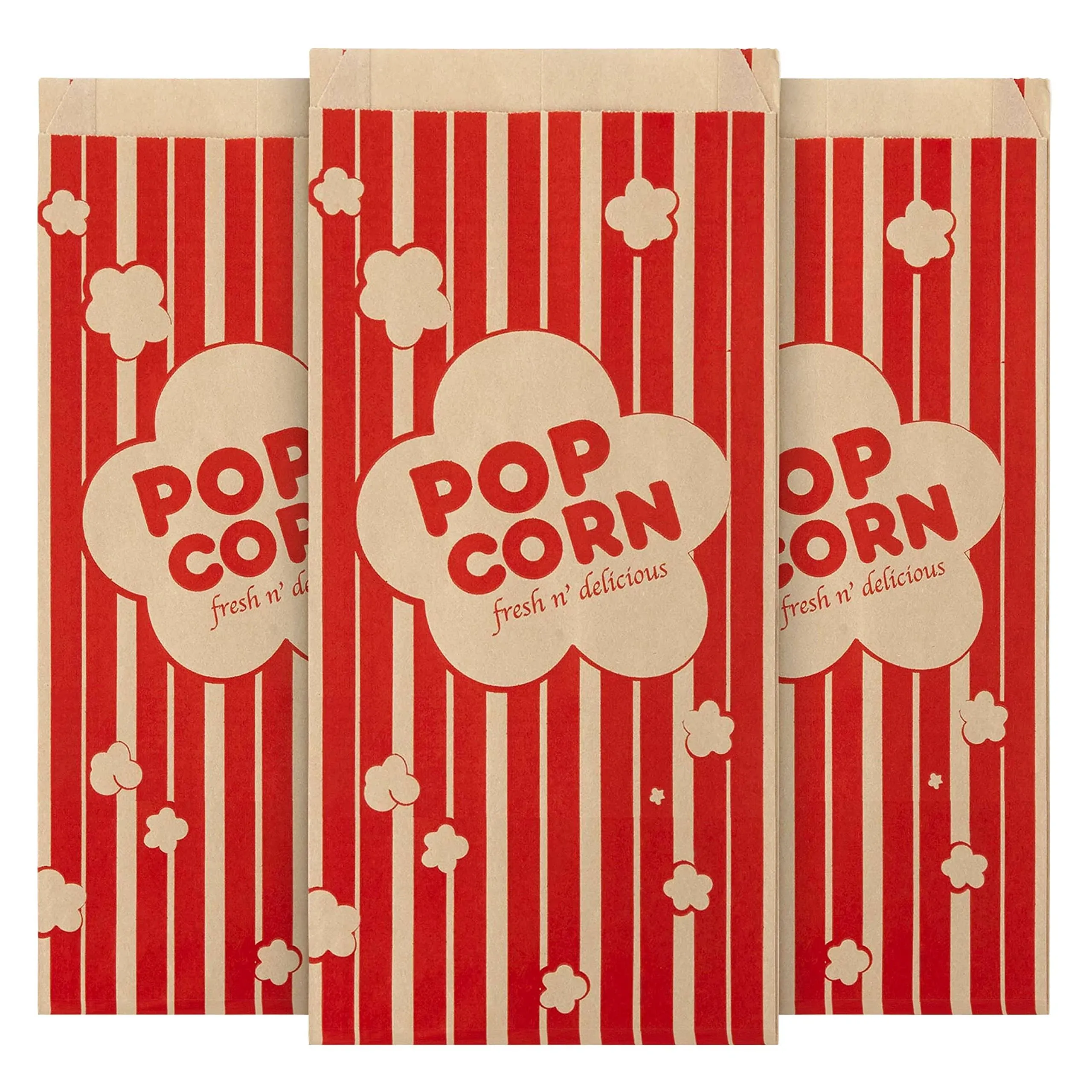 1 Oz Paper Popcorn Bags Bulk (100 Pack) Small Kraft &amp; Red Pop-Corn Bag Disposabl