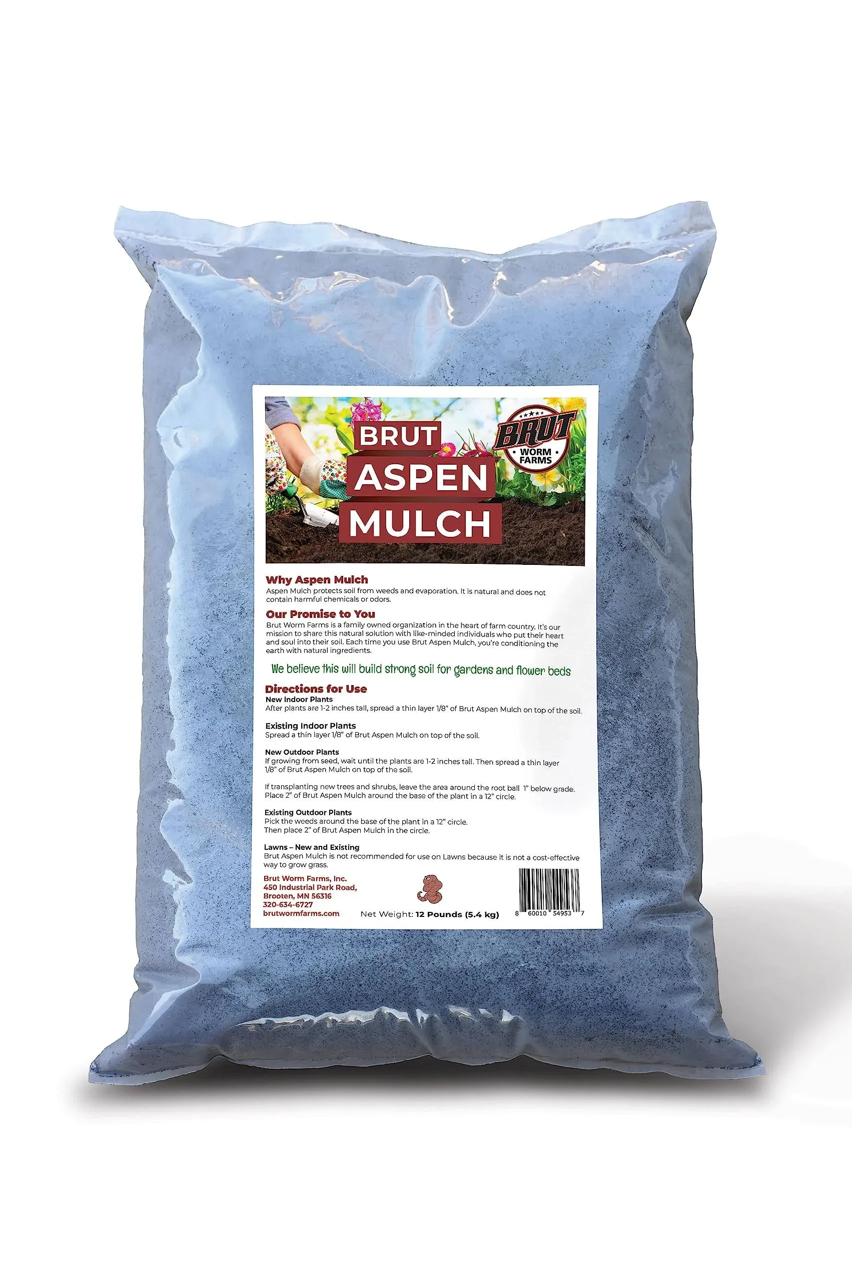 Brut Organic Aspen Mulch – 12 Lbs – High Carbon – Water Retention – Natural Solution for Healthy Houseplants, Flowers, and Vegetables - Use Indoors or Outdoors - Odor Free