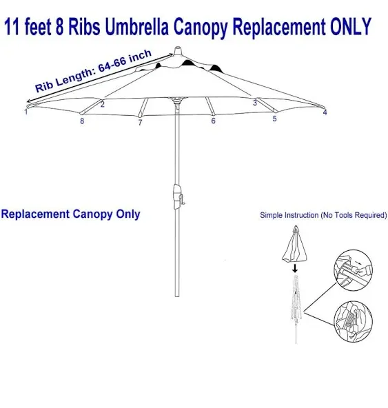 Bayside21 11ft Patio Umbrella Replacement Canopy Market Umbrella Top Outdoor ...