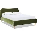 Roman Curved Headboard Upholstered Platform Bed Queen Olive Green