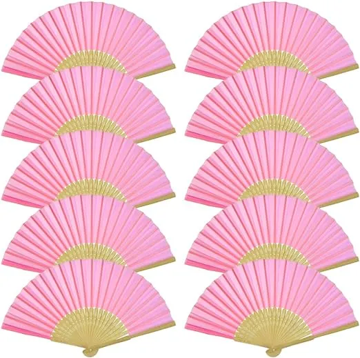 Tayfremn 12 Pack DIY Hand Folding Fans Silk Bamboo Handheld Folding Fans Wedding Party Church Home Office Decoration