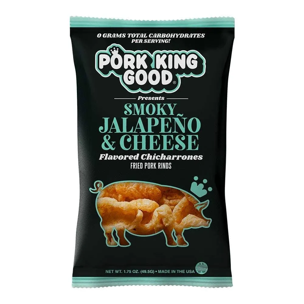 Pork King Good Smoky Jalapeño & Cheese Pork Rinds (Chicharrones) (4 PACK) Keto Snacks