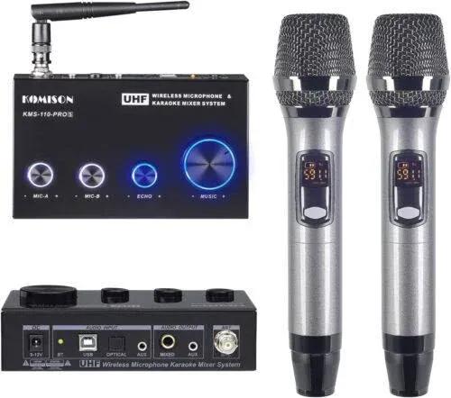 KOMISON UHF Handheld Wireless Karaoke Microphone System with Echo Cordless Mic ...