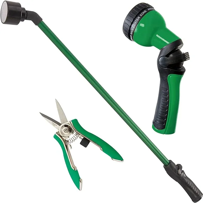 Watering and Tool Set In Green Includes 30-Inch One Touch Rain Wand, 9-Patter...