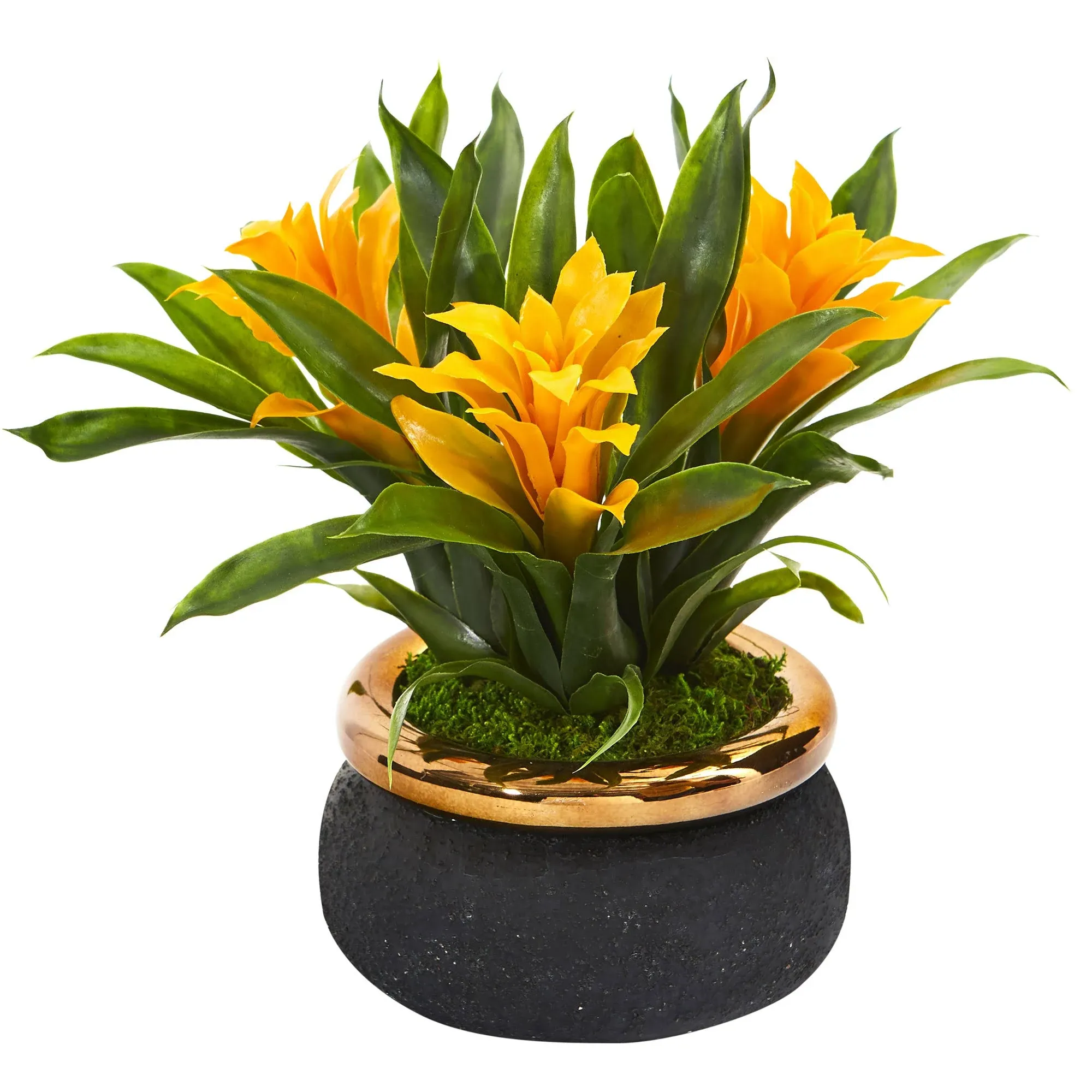 Nearly Natural 11in. Bromeliad Artificial Plant in Stoneware Planter - Purple