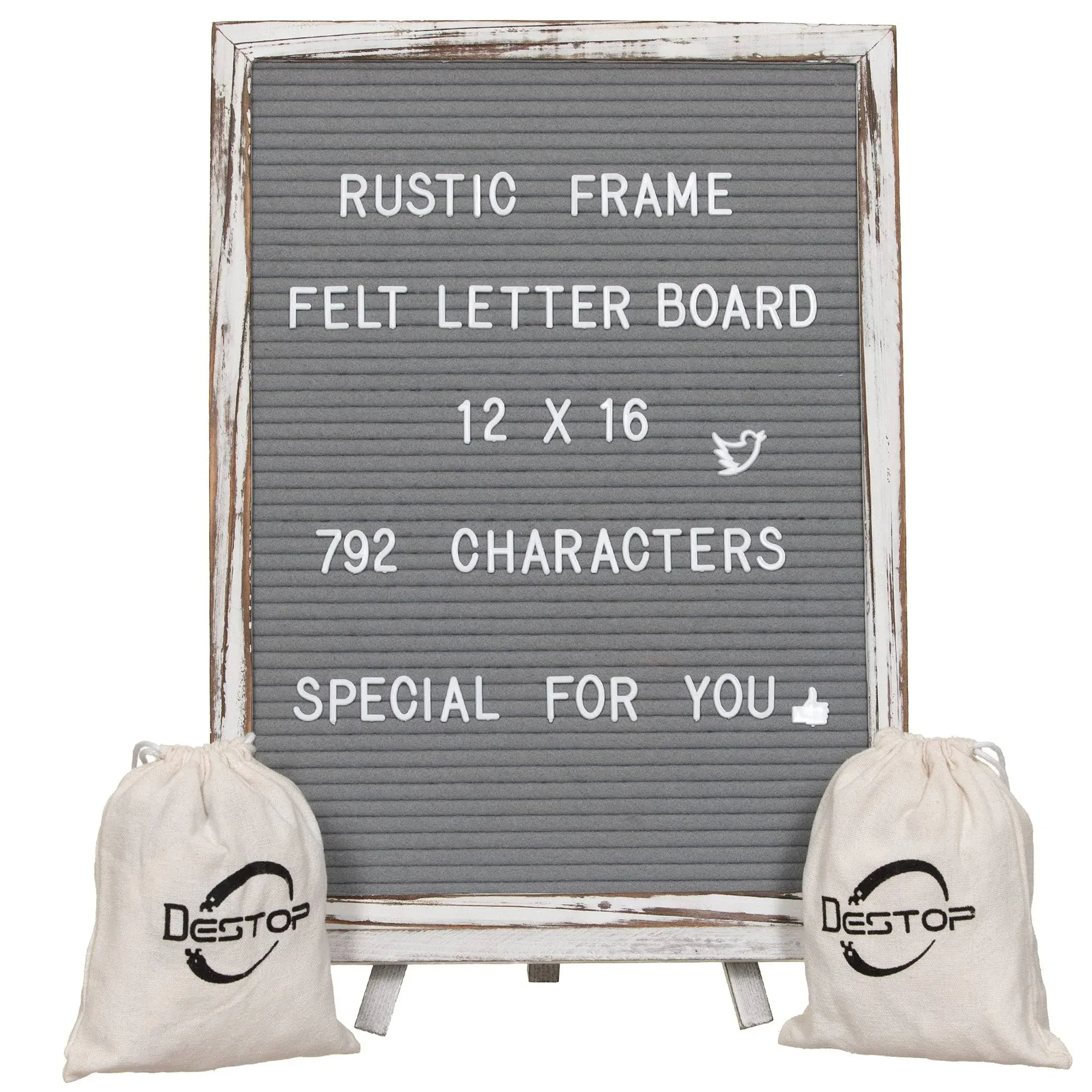 Felt Letter Board with Rustic Vintage Frame and Stand 12X16 Inch,Grey Changeable