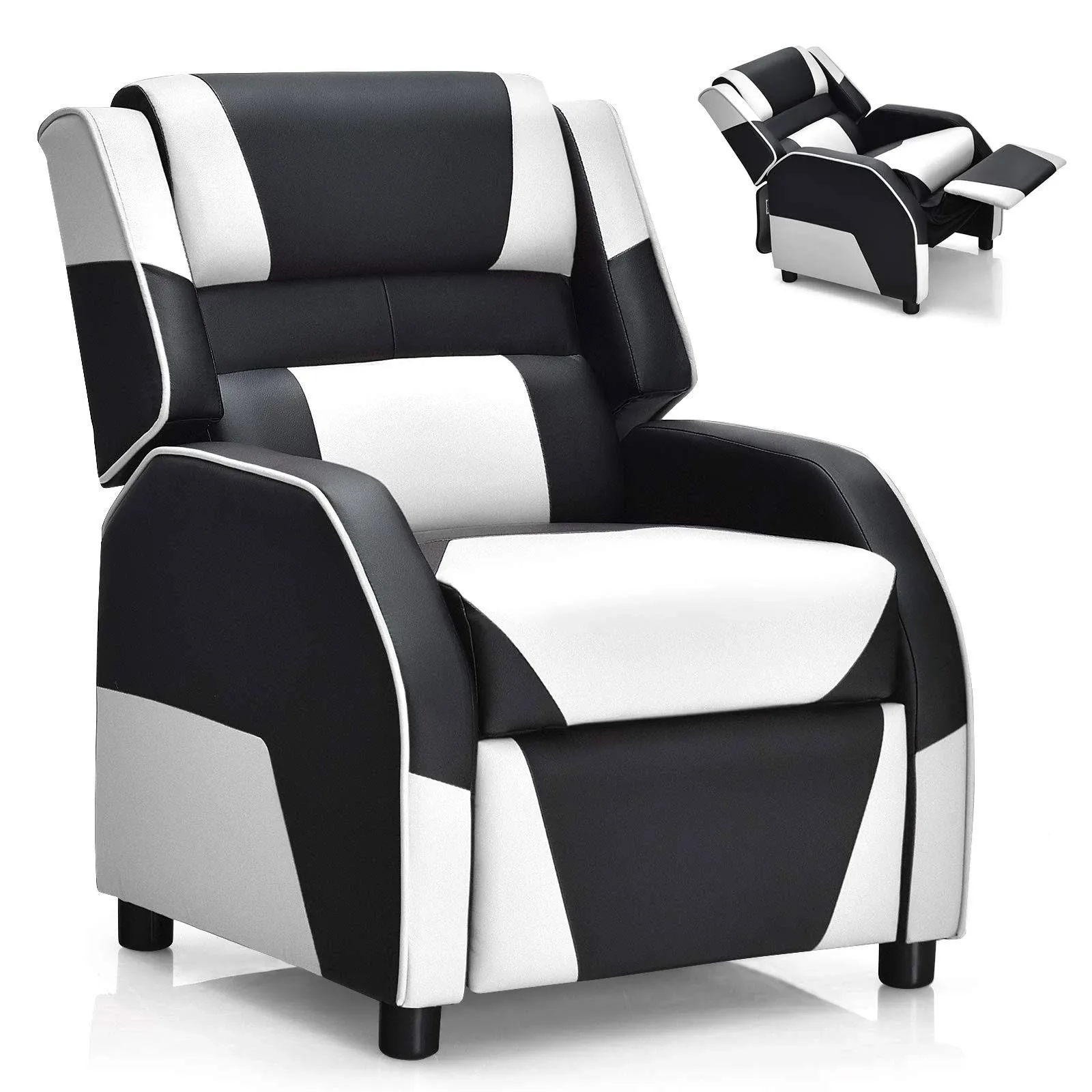 Costzon Kids Recliner, Gaming Recliner Chair w/Footrest, Headrest & Lumbar Support, White