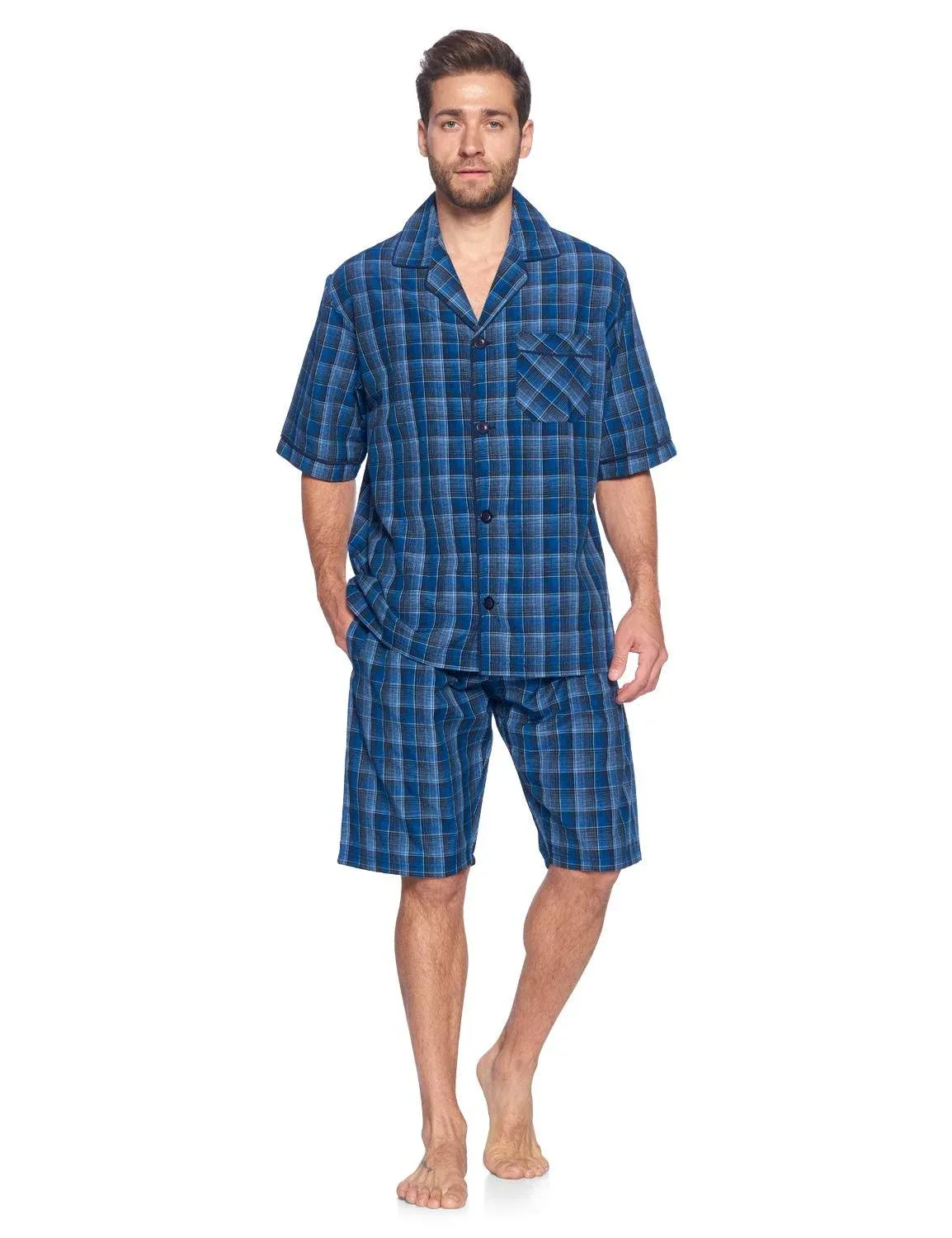 Ashford & Brooks Men’s Woven Pajama Shorts Set Short Sleeve Button Down Boxer Pjs