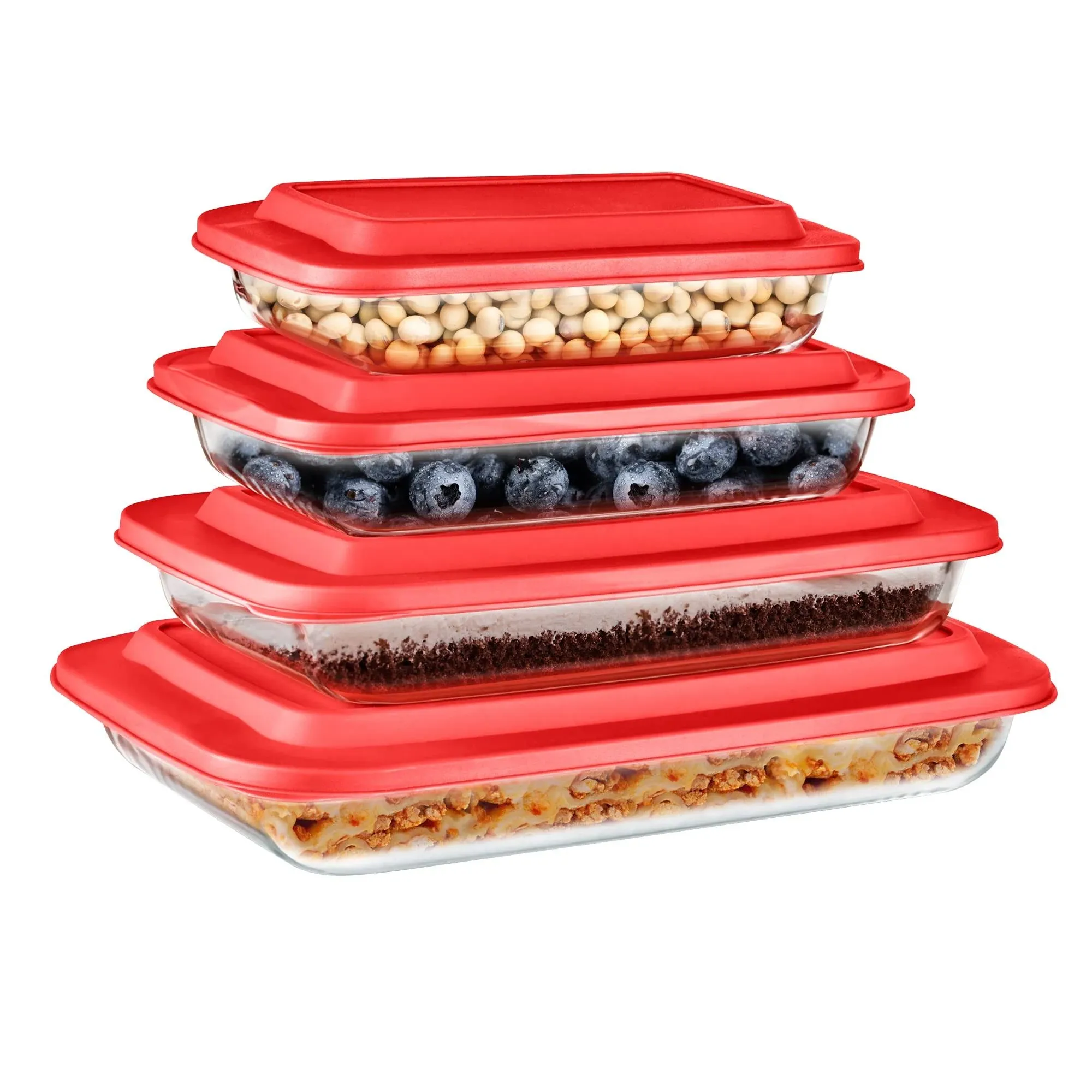 SereneLife Rectangular Glass Bakeware Set - 4 Sets of High Borosilicate with Lid