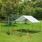 Walk-in Poultry Cage Hen Rabbit Run House Large Metal Chicken Coop w/ Cover