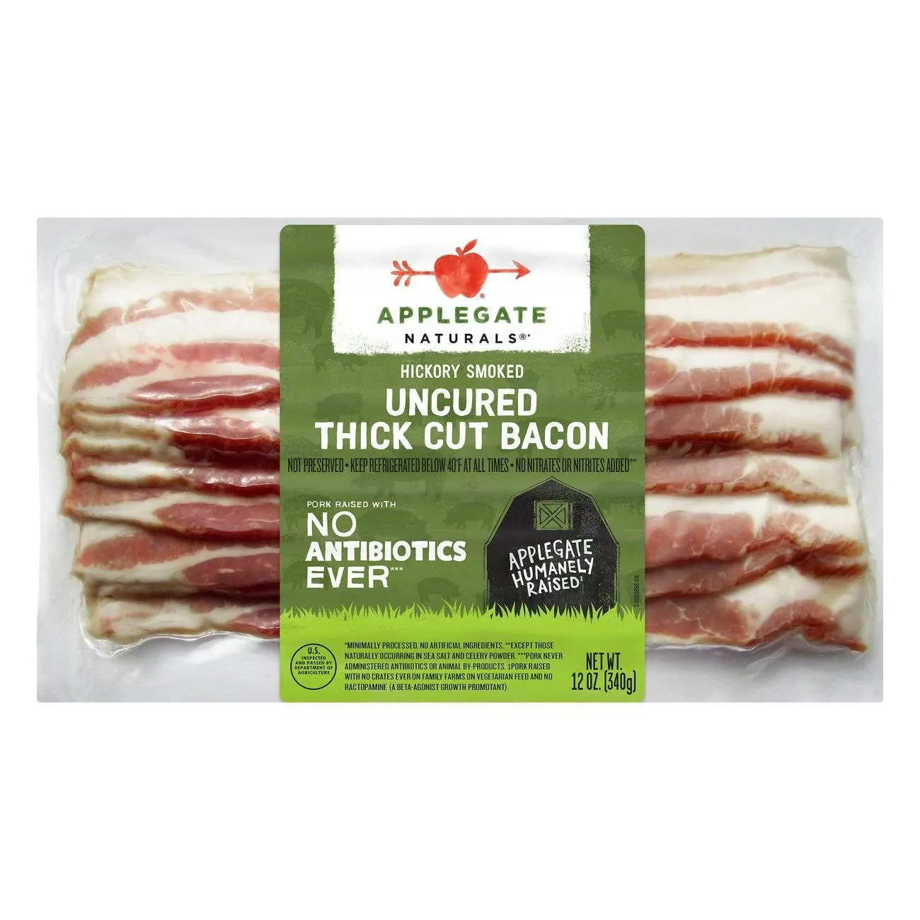 Applegate Naturals Bacon, Uncured, Hickory Smoked, Thick Cut - 12 oz