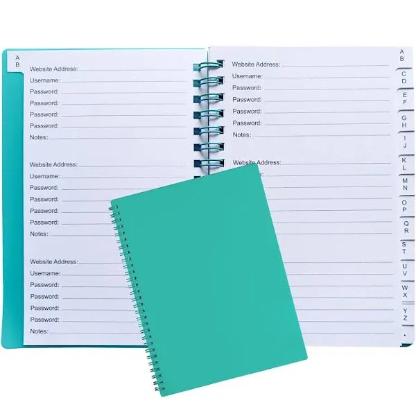 Discreet Password Book with Alphabetical A-Z Tabs - Password Notebook for Internet Website Address Login, Password Keeper and Organizer, No Title on The Cover, 6" x 4", Green