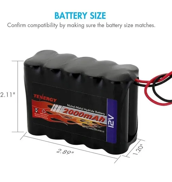 Tenergy NiMH Battery Pack 12V 2000mAh High Capacity Rechargeable Battery w/Bare Leads Replacement Battery Pack for DIY, Medical Equipments, LED Light Kit, RC Models, Portable 12V DC Devices and More