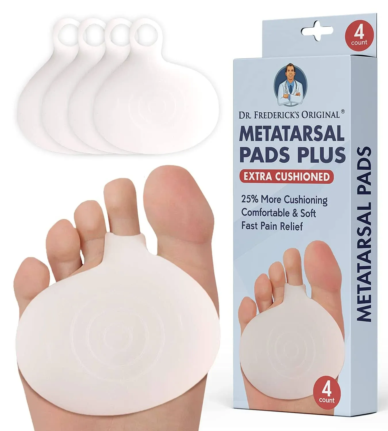 Dr. Frederick's Original Metatarsal Pads Plus - 4pcs - Forefoot Pain Relief - Ball of Foot Pads - Foot Pain Relief Cushion - for Women & Men