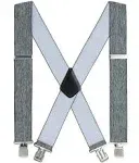 Mens Suspenders Heavy Duty Clips 2 '' Wide X-Back Gray Suspenders for Men