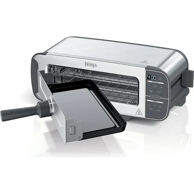 Ninja ST100 Foodi 2-in-1 Flip Toaster, 2-Slice Capacity, Compact Toaster Oven, Snack Maker, 1500 Watts, Stainless Steel