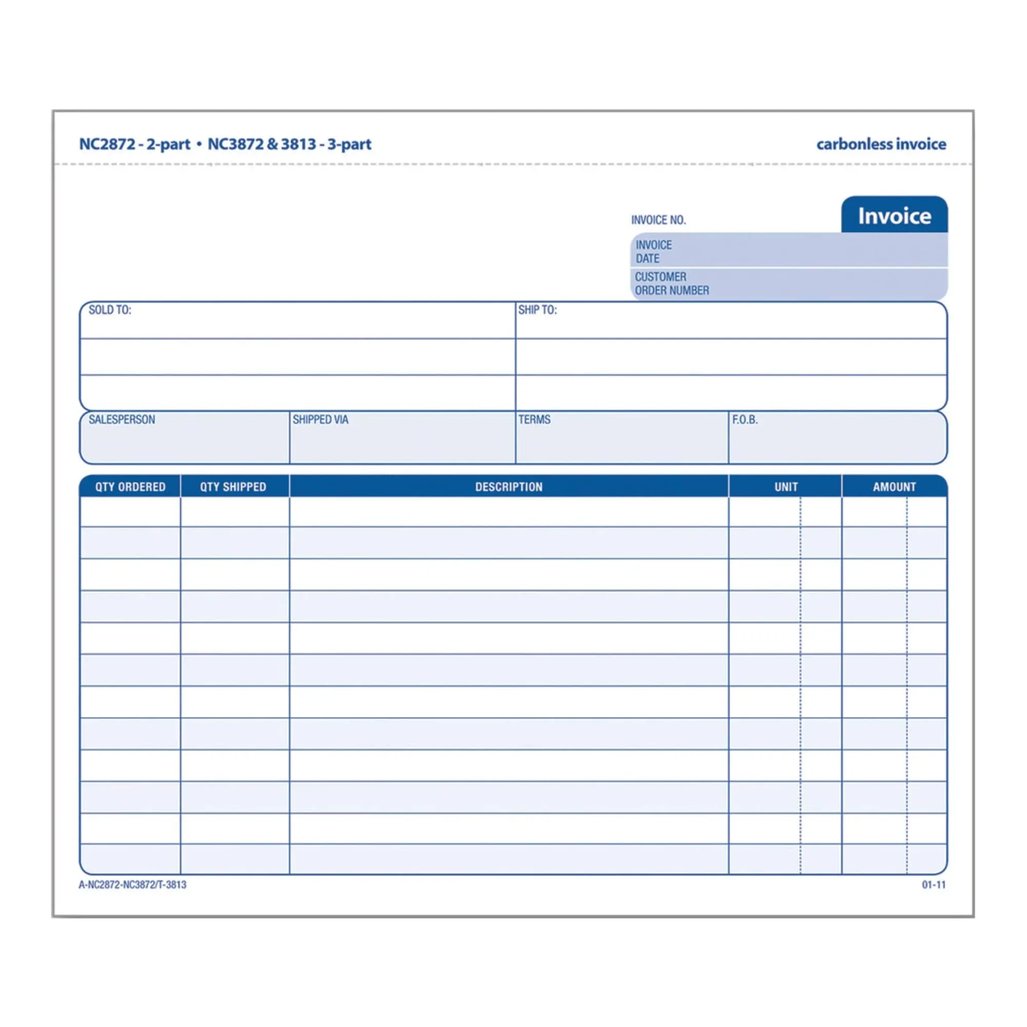 Adams 3-Part Carbonless Invoice Form Unit Set, 8 1/2 inch x 7 7/16 inch, White ...