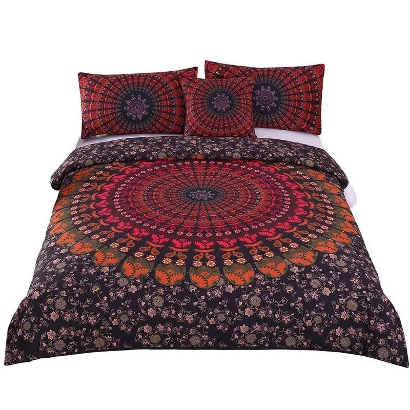 Sleepwish 4pcs Bohemian Duvet Cover Set Queen Size for Kids Boys Girls Soft Paisley Black Orange Mandala Bedding Set, 1 Duvet Cover 2 Pillowcases 1 Cushion Cover