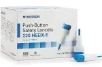 McKesson Lancet, Push-Button Safety, Blue, Depth Settings - 1.8 Mm Depth, 100per Box, 12 Oz 23 G