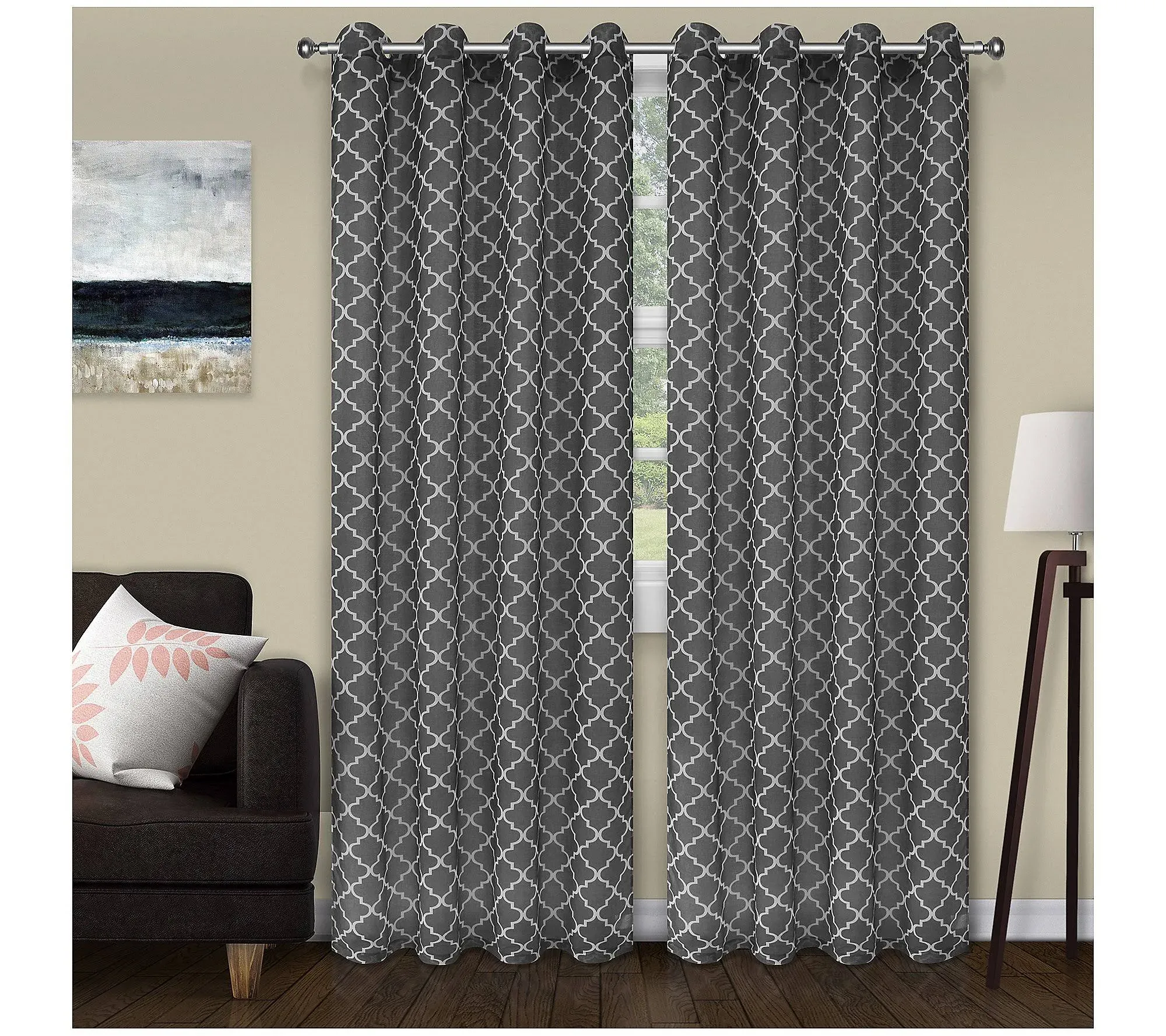 Superior Lightweight Trellis Sheer Curtain Panels (2) - Black, Size: 52 inch x 63 ...