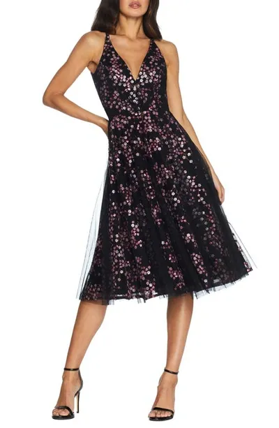 Dress The Population Courtney Sequin Floral Cocktail Dress - Fuchsia Multi