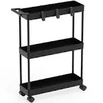 3-Tier Slim/Super Narrow Kitchen Cart with Handle, Hooks and Storage with She...