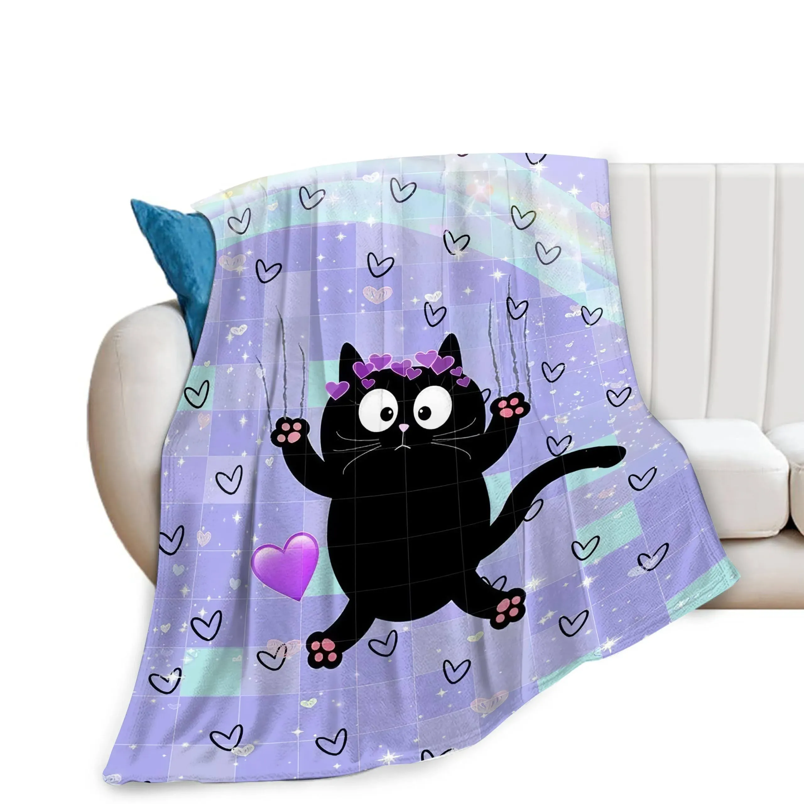 Purple Cat Blanket Cat Throw Blanket Cat Stuff Animal Gifts for Girls Cat Lov...