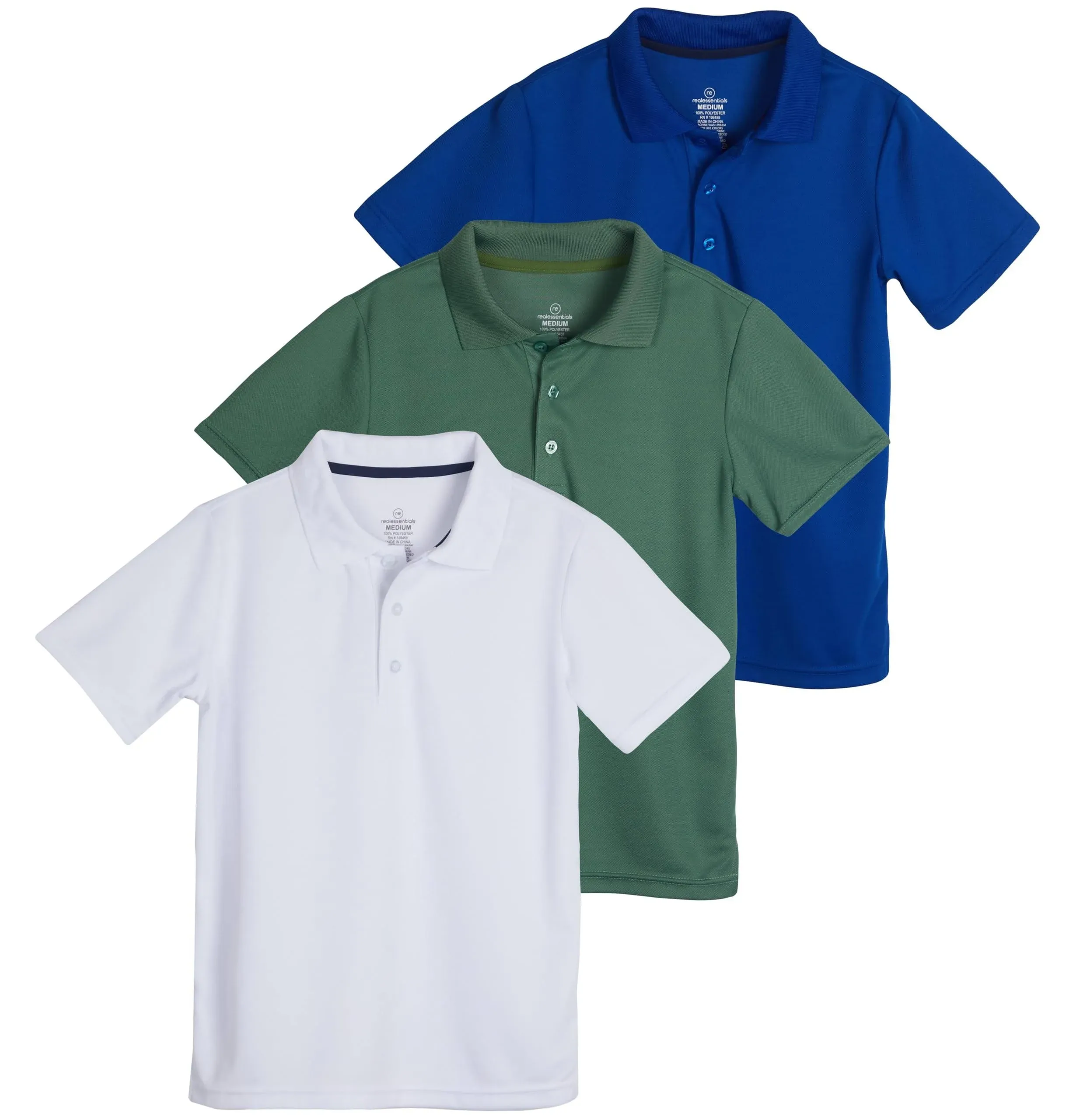 Real Essentials 3 Pack: Boy's Short Sleeve Polo Shirt - School Uniform Active ...