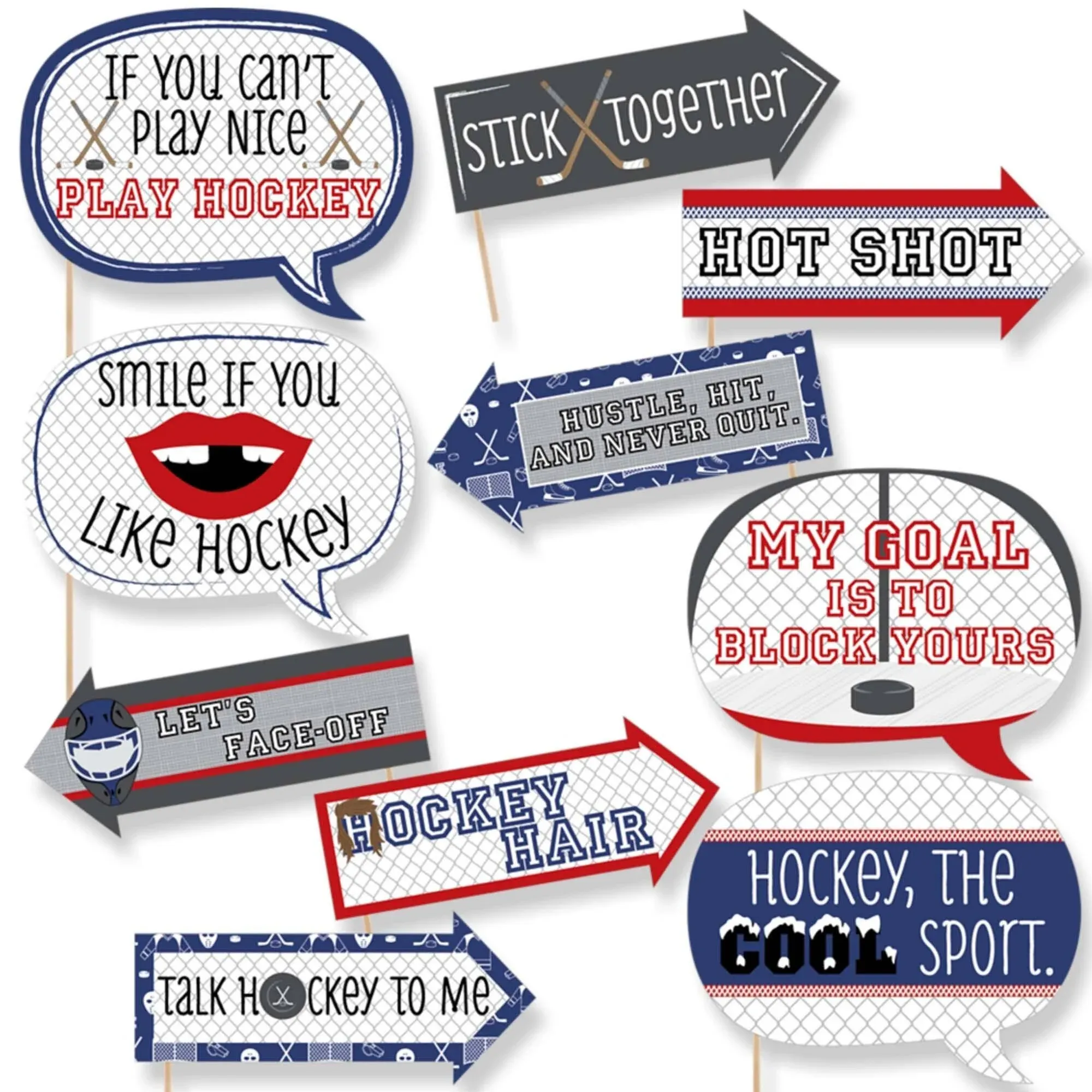 Hockey Photo Booth Props - Hockey Birthday Photo Booth Prop Kit - Hockey Baby Shower - Funny Shoots & Scores! - Hockey Party Props -10 pc