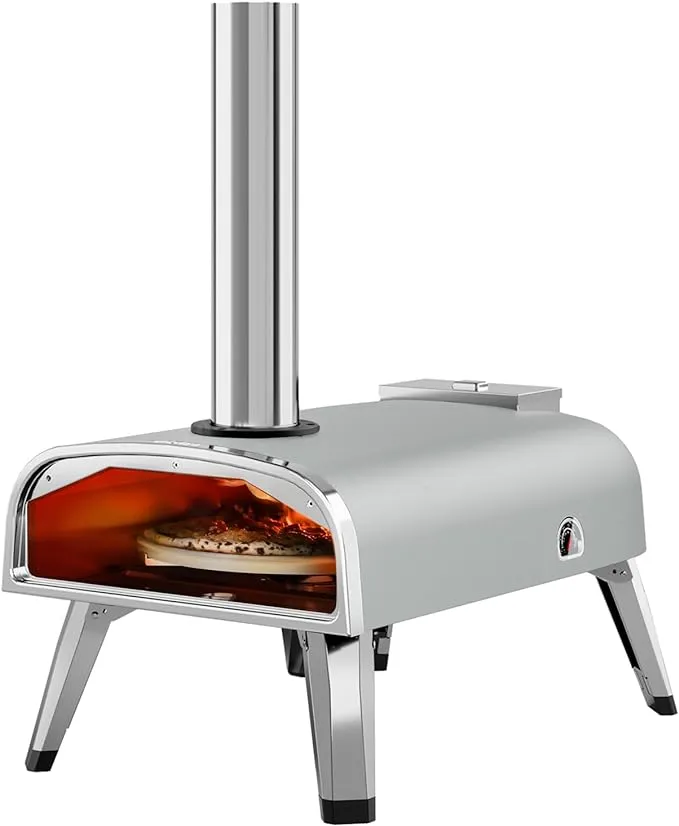 aidpiza Outdoor Pizza Oven 12" Wood Pellet Pizza Ovens with Rotatable Round Pizza Stone Portable Wood Fired with Built-in Thermometer Pizza Stove