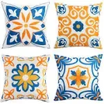 Set of 4 Outdoor Waterproof Pillow Covers 18&#034;x18&#034; New  Blue/Yellow/Or<wbr/>ange/White