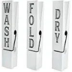 AuldHome Laundry Room Wall Art (Set of 3); Rustic Wood Clothespin Shaped Laundry Decor