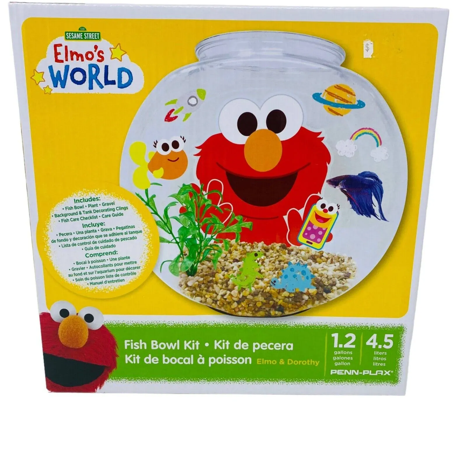 Penn-Plax Officially Licensed Sesame Street Elmo’s World Fish Bowl Kit New 