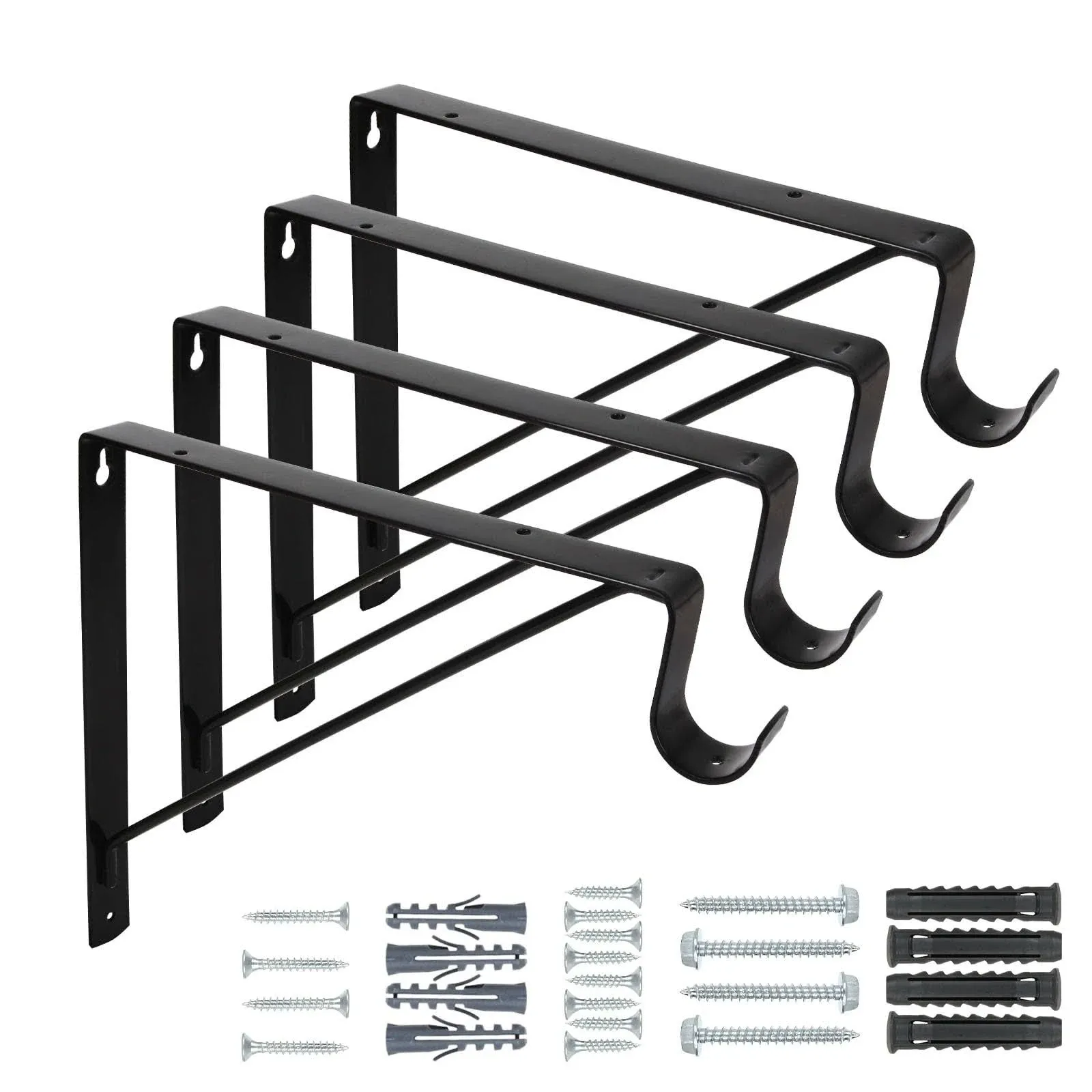 ABuff 4 Pack Heavy Duty Closet Shelf with Rod Brackets, 11 x 10.2 inch Black ...