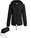 Avoogue Lightweight Raincoat Women's Waterproof Windbreaker Packable Outdoor Hooded Fall Rain Jacket Biking Coats Black