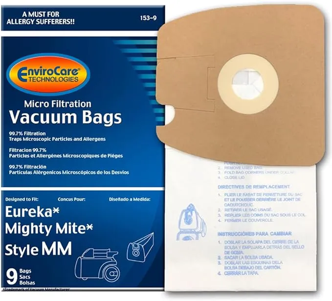 EnviroCare Replacement Micro Filtration Vacuum Cleaner Dust Bags made to fit Eureka Style MM Eureka Mighty Mite 3670 and 3680 Series Canisters 9 Bags