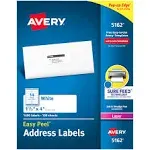 Avery Mailing Address 5162 Labels Laser 1  1/3”x 4” White 100 Sheets Sealed