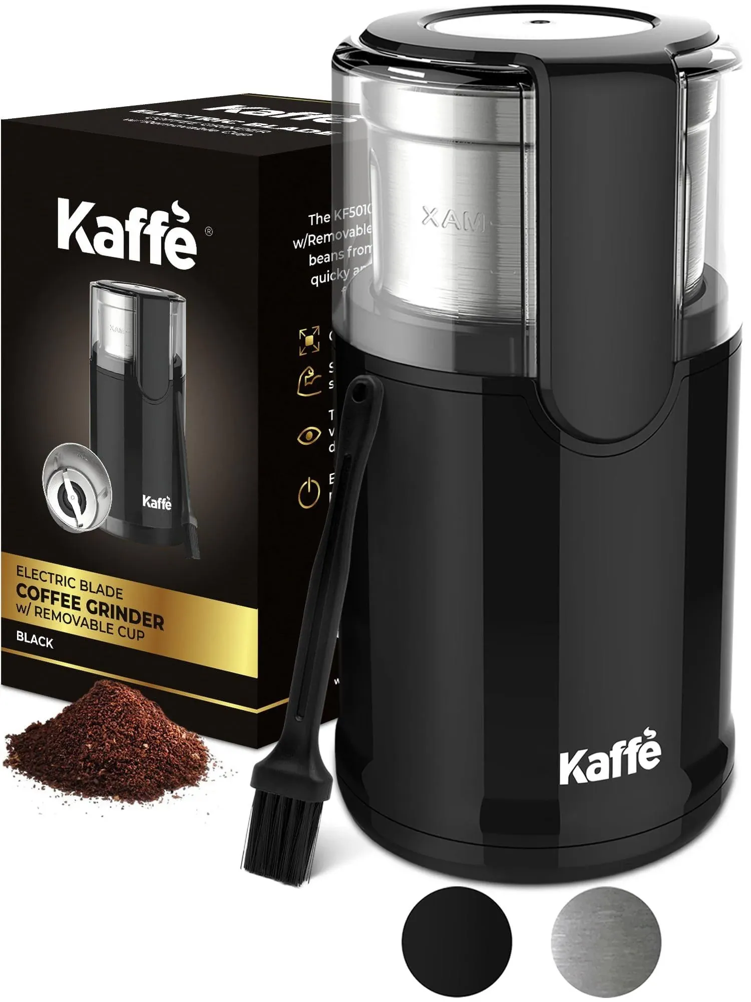 Kaffe KF5010 Electric Blade Coffee Grinder with Removable Cup (Black)