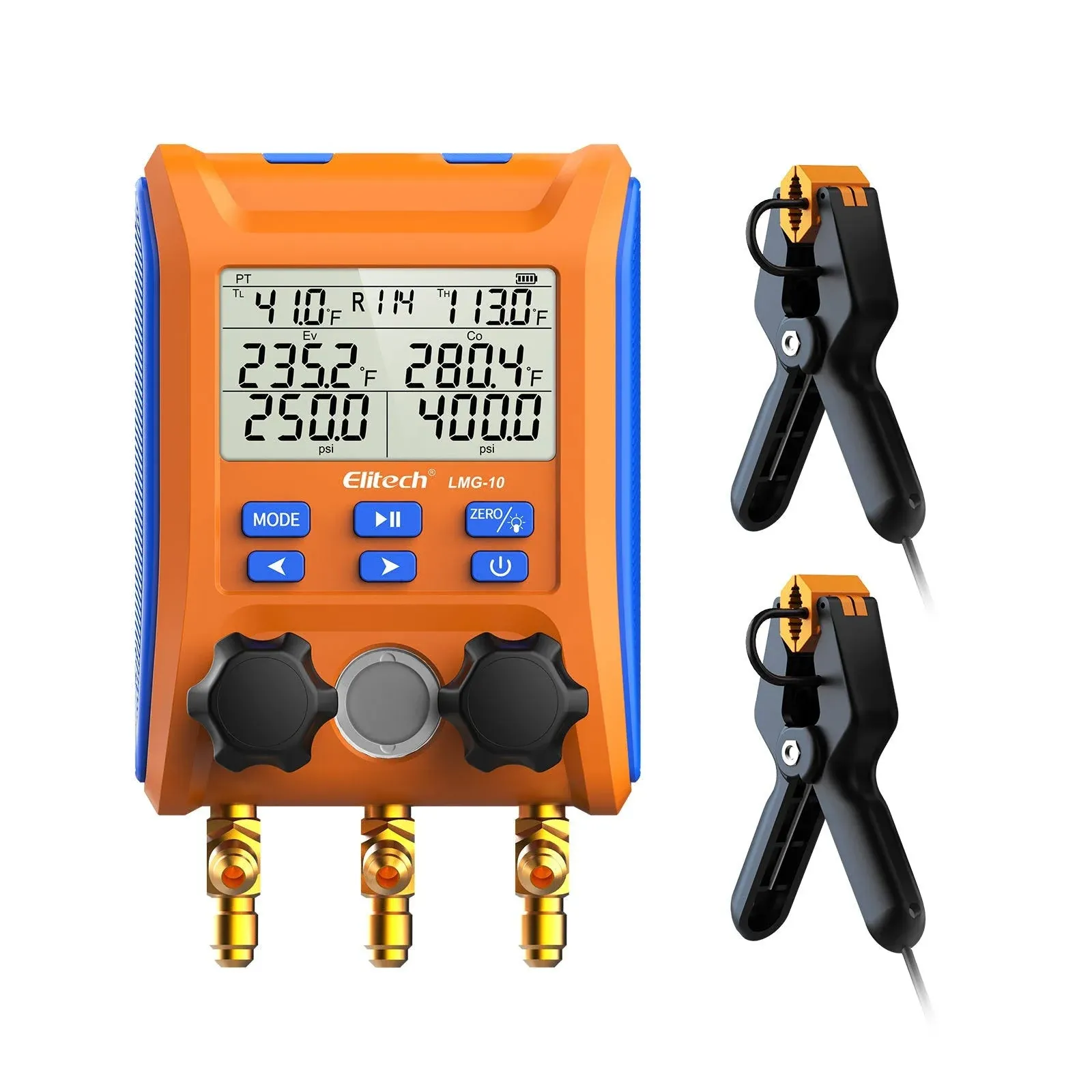 Elitech Wireless Digital Manifold Gauge Set Data Logging Refrigerant HVAC Gauges with Hoses, Temperature Clamps, LMG-10W